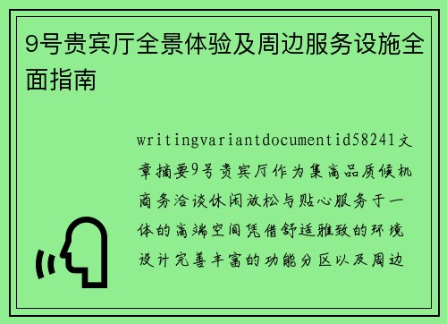 9号贵宾厅全景体验及周边服务设施全面指南