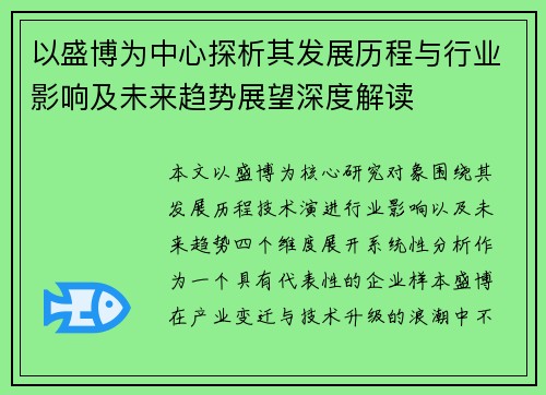 以盛博为中心探析其发展历程与行业影响及未来趋势展望深度解读