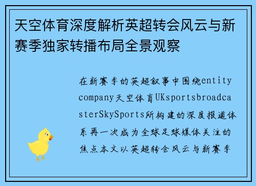 天空体育深度解析英超转会风云与新赛季独家转播布局全景观察 天空体育深度解析英超转会风云与新赛季独家转播布局全景观察